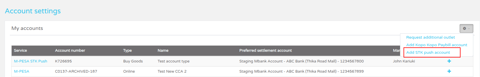 Create STK push account